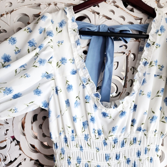 Sister Jane perennial tiered floral bow prairie style maxi dress Sz Mediun - Picture 11 of 15